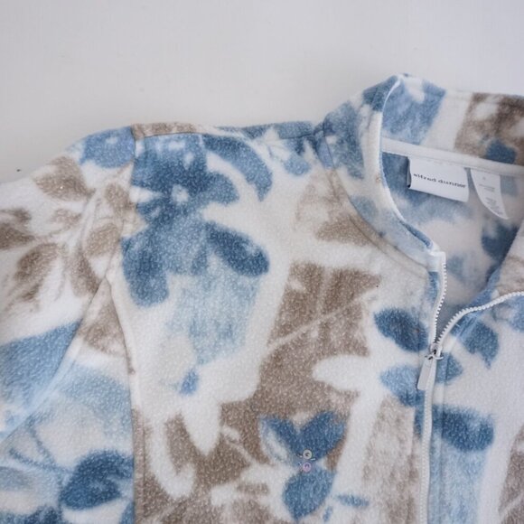 Alfred Dunner White Blue Floral Fleece Outdoor Zip Up Sweater Xl - Picture 10 of 11